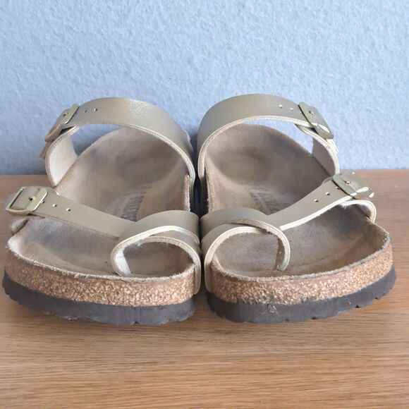 Birkenstock Mayari Metallic Gold Thong Sandals Womens 38 US 7 7.5 Vegan Leather - Picture 2 of 10